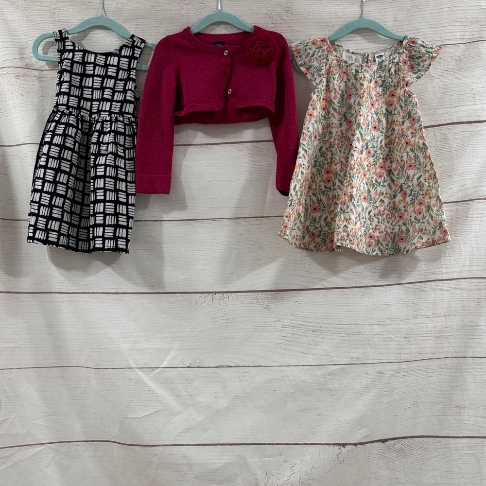 Bundle of 3- floral dress-pink sparkly sweater-Old Navy -Gap size 12-18 months